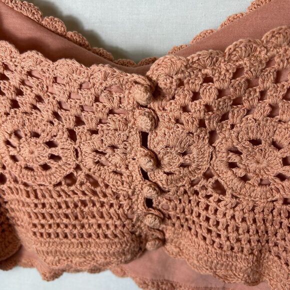 Taylor & Sage NWT Mauve Orange Crochet Cropped Back Button Bralette Top Size L - Picture 6 of 14